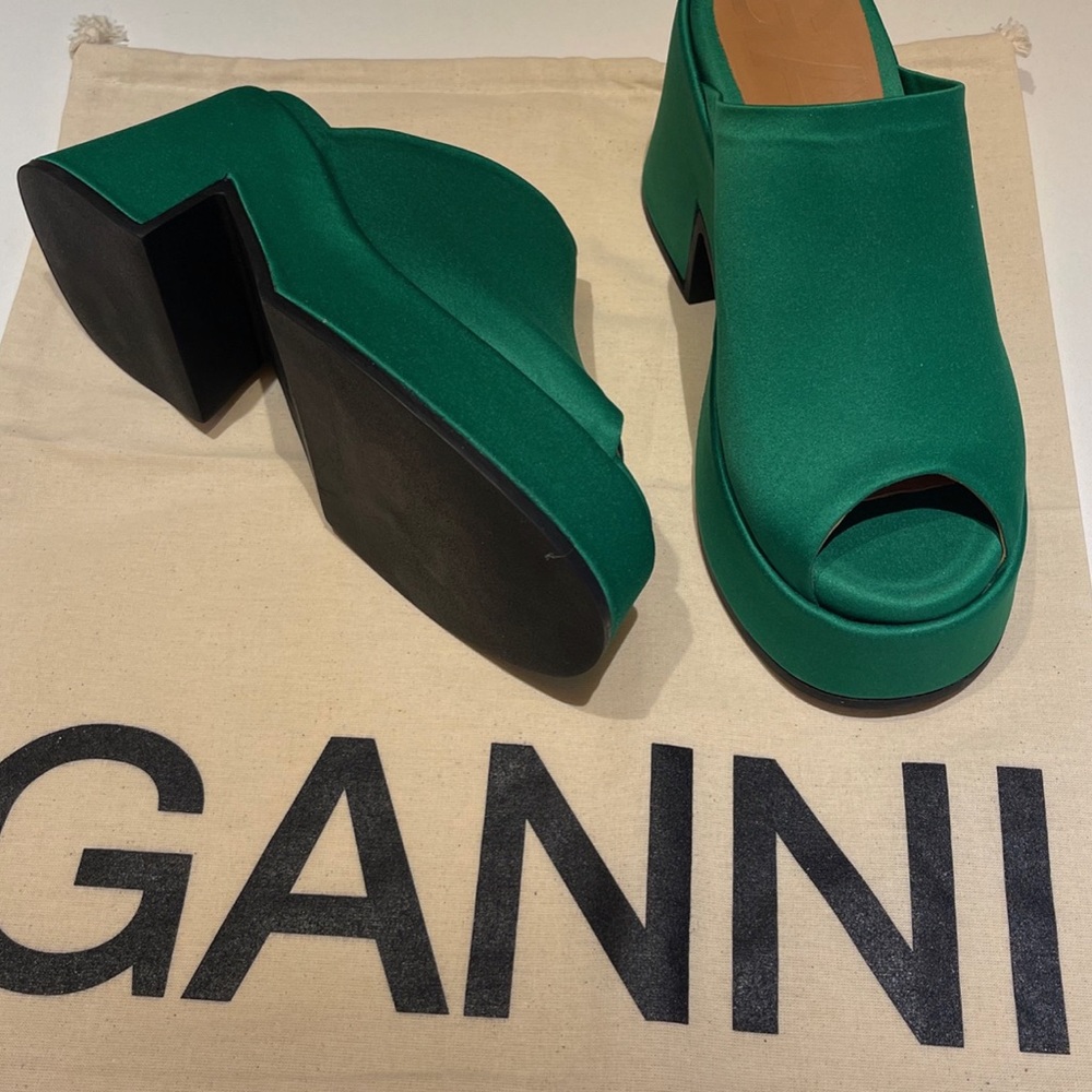 GANNI Green retro mules